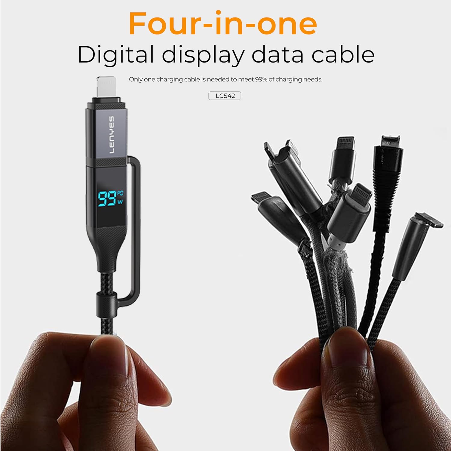 Cáp sạc 4 trong 1 Lenyes LC542, 100W PD Type-C, 27W Lightning, cáp USB - Ảnh 5