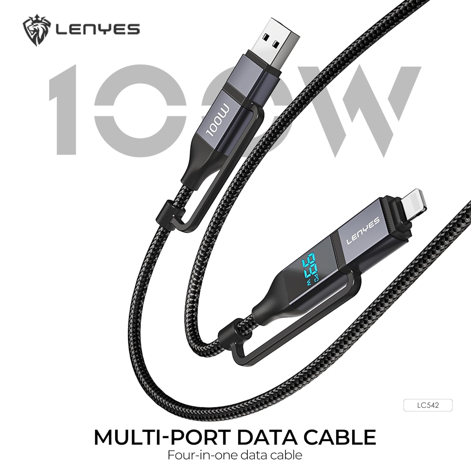 Cáp sạc 4 trong 1 Lenyes LC542, 100W PD Type-C, 27W Lightning, cáp USB
