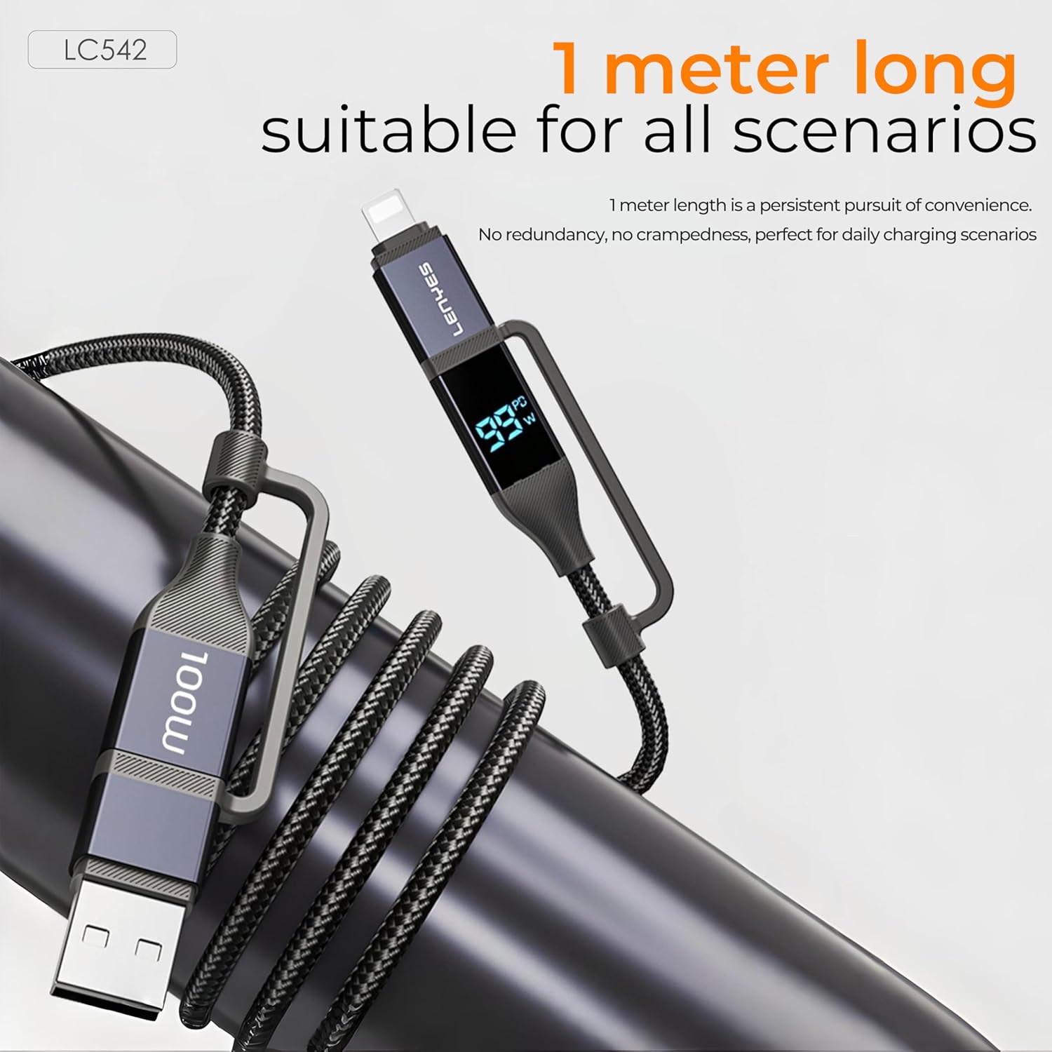 Cáp sạc 4 trong 1 Lenyes LC542, 100W PD Type-C, 27W Lightning, cáp USB - Ảnh 4